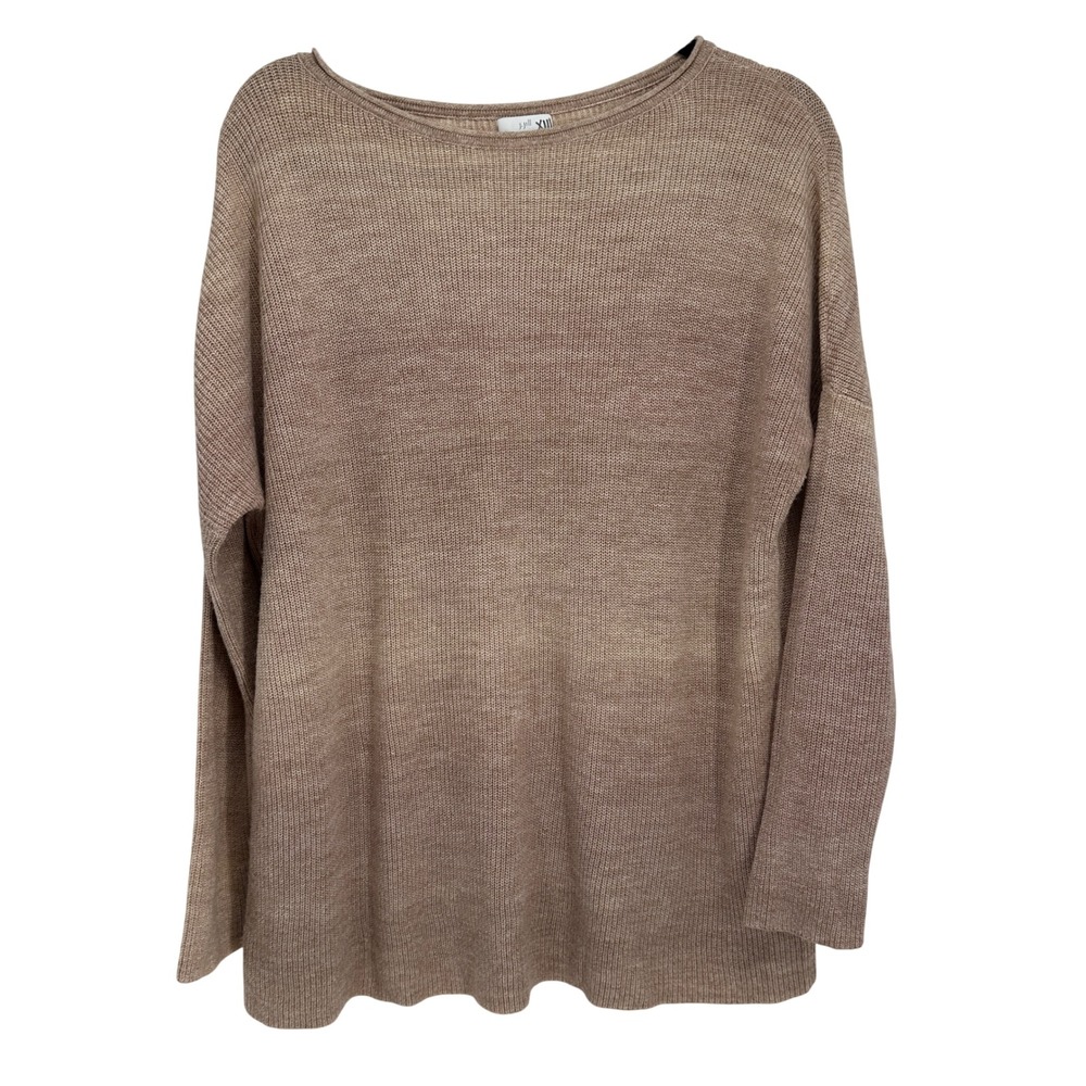 J. Jill Women's Small Tan Open Knit Sweater Cotton Blend Casual Minimalist Top
